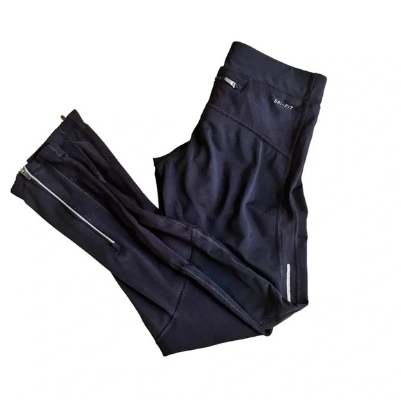 Nike Pants - Nike Black Running Leggings Dri-Fit Small Sports zipper Bottom Pocket Women’s